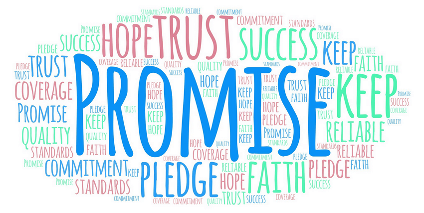 A word cloud of words and synonyms of promise